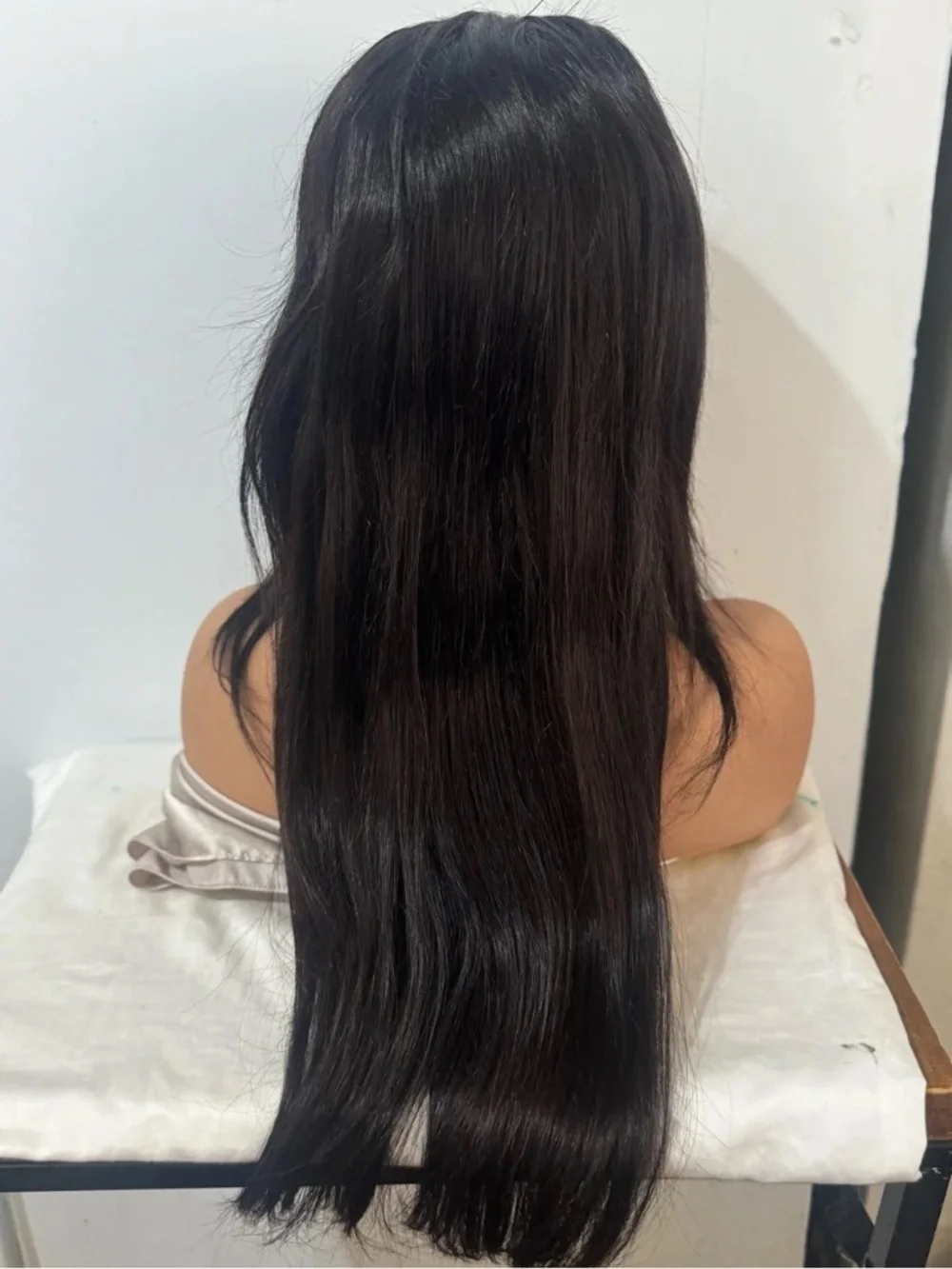 100% Human Hair Black Lace Front Wig Long Straight Center Part